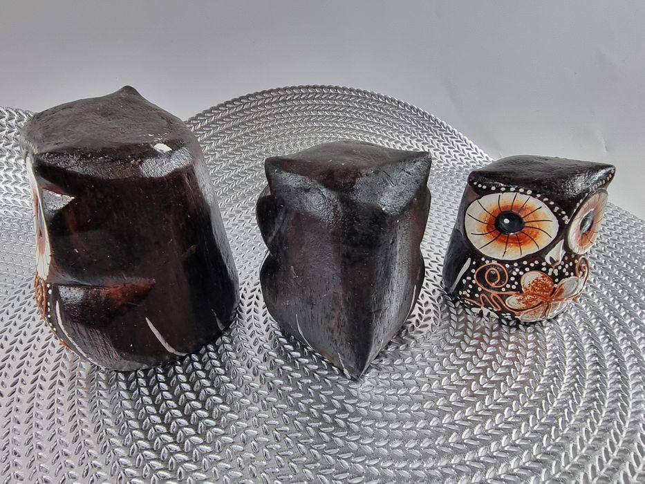 Figurki sowy drewniane sówki stojące ozdobne z drewna Sowa ozdobna