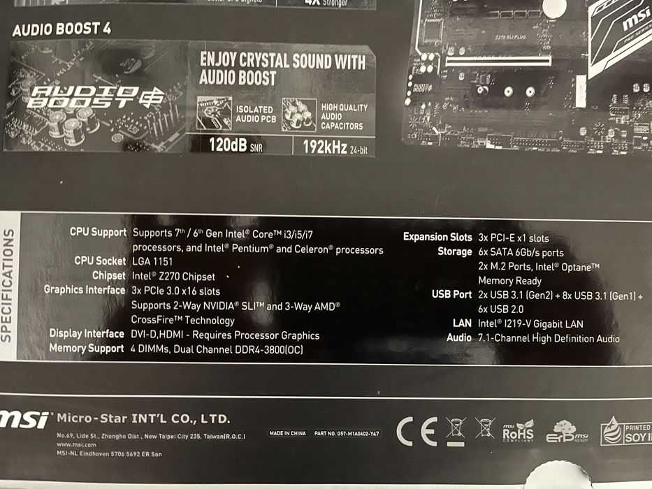 Płyta główna MSI Z270 Sli Plus +
DDR4 32GB + Intel i7-6700 4x3,20GHz