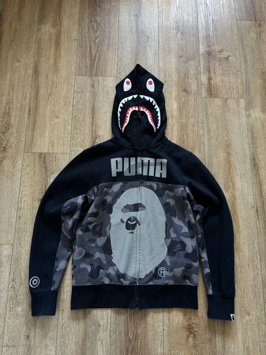 Czarna camo bluza hoodie zip Bape x Puma shark S rozpinana z kapturem