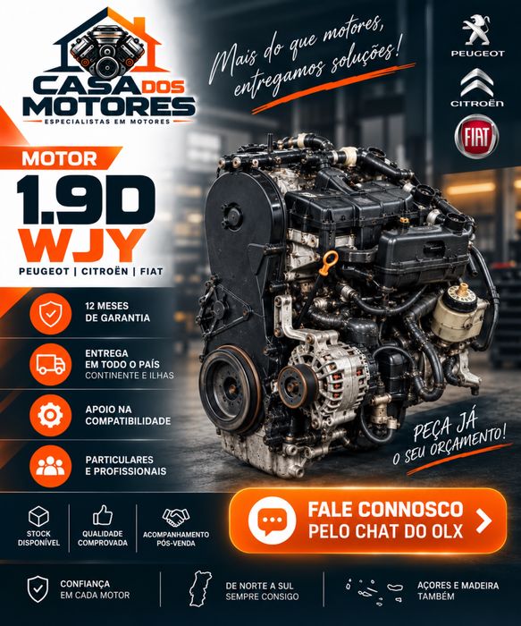 Motor 1.9D WJY Peugeot Citroën Fiat 12 Meses Garantia
