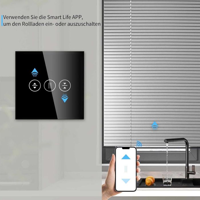 Włącznik żaluzjowy sterowanie rolet szklany czarny WIFI TUYA