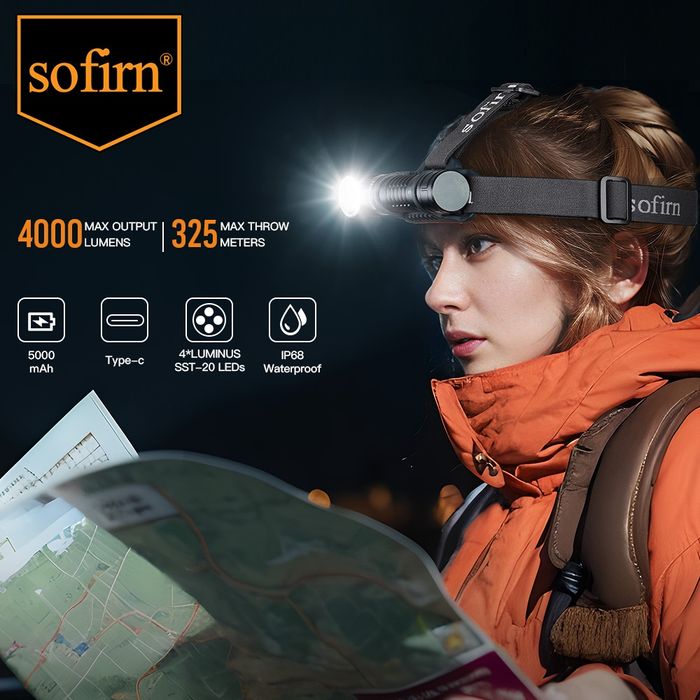 Налобний ліхтар Sofirn HS41 з акумулятором 21700 5000 mah