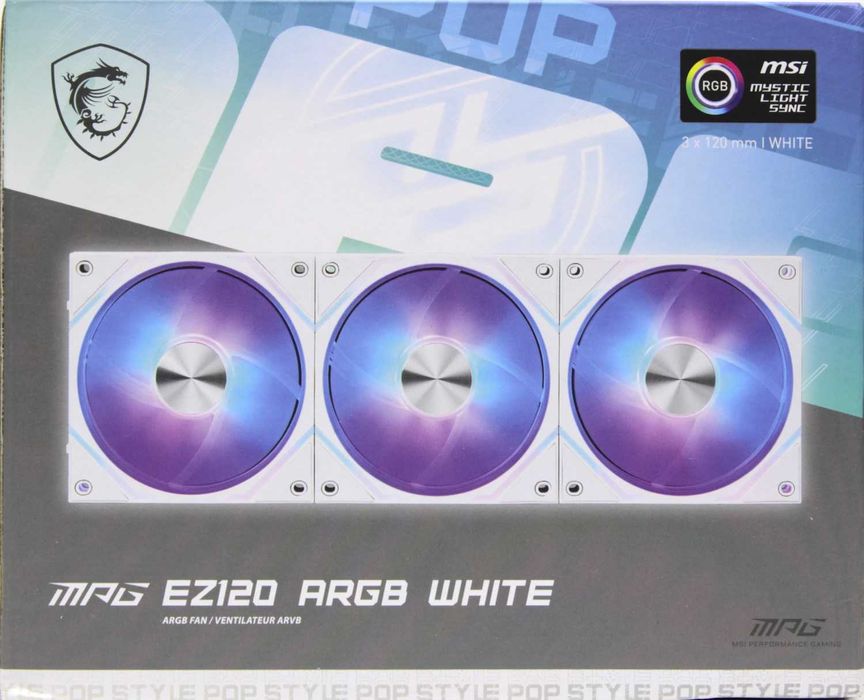 Новый комплект безпроводных вентиляторов от  MSI MPG EZ120 ARGB WHITE-3W Fan, 3 x MPG EZ120 ARGB fans, 7-pin JAF / 4-pin PWM