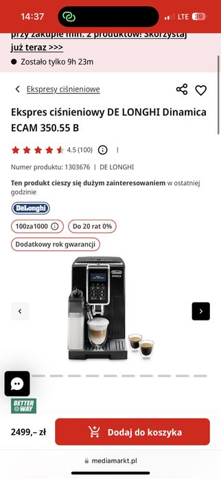 Ekspress do kawy DeLonghi Dinamica ecam 350.55B