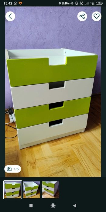 Ikea stuva- zielone kompletne szuflady szuflada