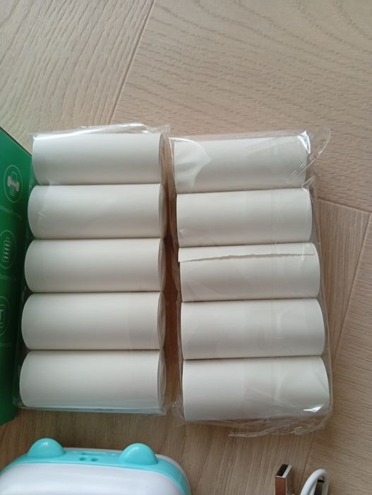Mini drukarka termiczna, kot, 11 rolek, zestaw, do etykiet, na prezent