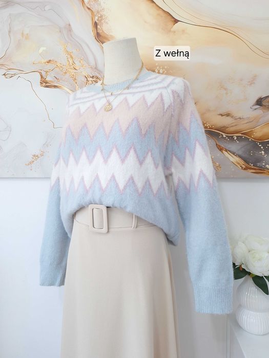 Damski Kolorowy Pastelowy Błękitny Sweter Moocci TU S M L