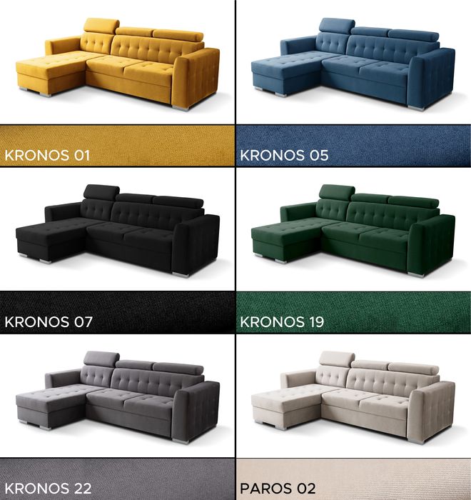 Narożnik ZARA 230 x 165 - funkcja spania, pojemnik, ruchome zagłówki