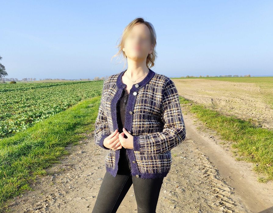 Sweter kardigan vintage M 38 Edinburgh moher wełna krata retro