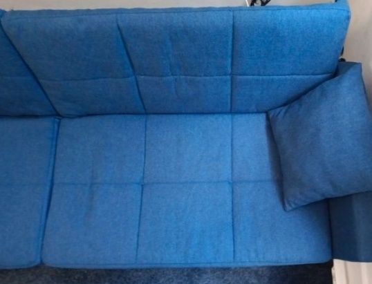 Sofá Cama com 2 Almofadas Tecido Azul 220*84,5*69