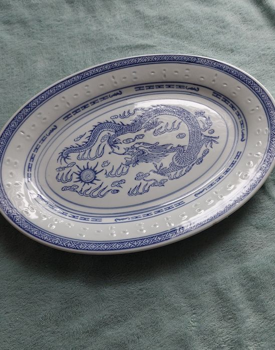 Owalny półmisek z porcelany chińskiej, ryżowa