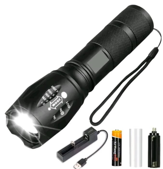 Фонарик тактический T6 1100 люменов + батарея li-ion 18650 + зарядное