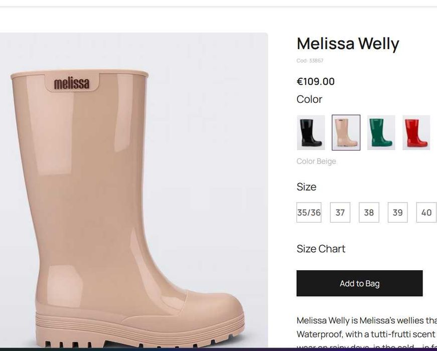 Жіночі гумові чоботи Melissa, 37р