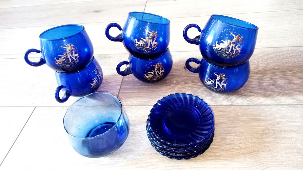 Сервиз чайный кофейный синее стекло 13 предметов