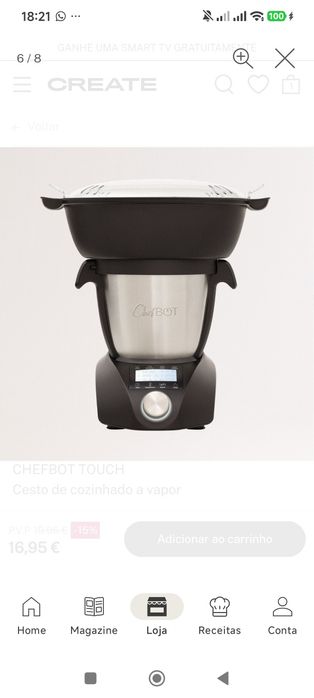 Cesta de vapor para Chefbot Compact e Chefbot Touch da Create