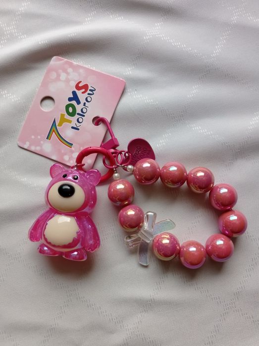 Breloczek różowy miś z koralikami nowy kawaii