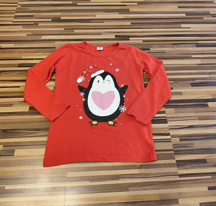 Koszulka z długim rękawem świąteczna pingwinek r. 122 txm kids