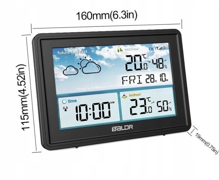 Stacja Pogodowa Zegar Alarm Sensor Baldr B359BL-R