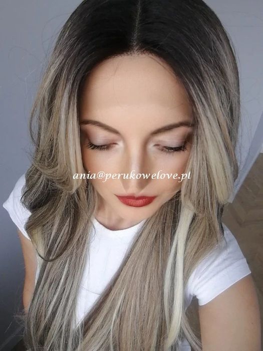 Peruka LACE FRONT blond brąz balejaż włosy jak naturalne peruki damski