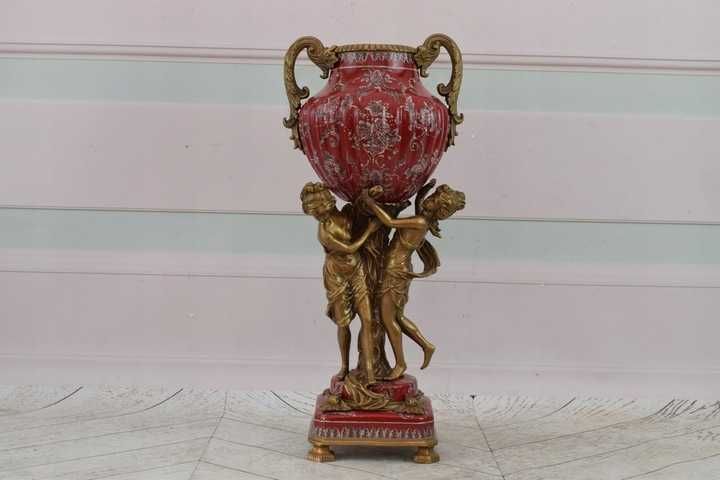 Czerwona Porcelanowa Amfora - Puchar Waza - Porcelana + Brąz - Nimfy