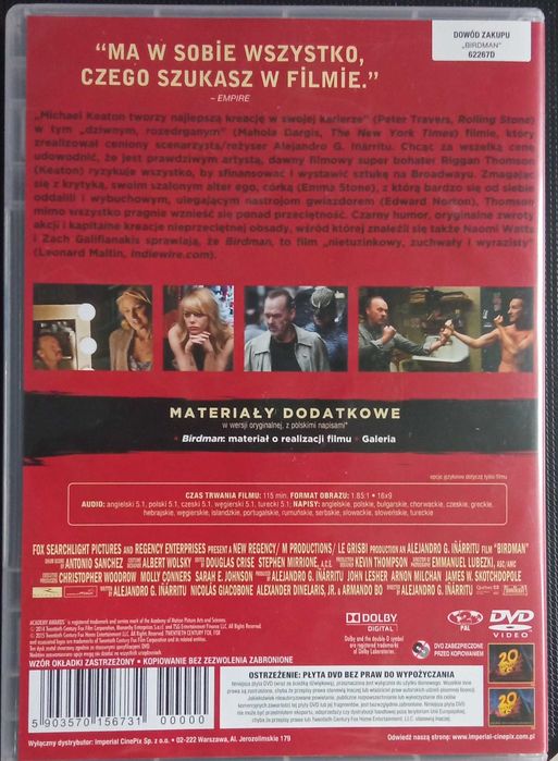 Dvd BIRDMAN czyli nieoczekiwane pożytki z niewiedzy