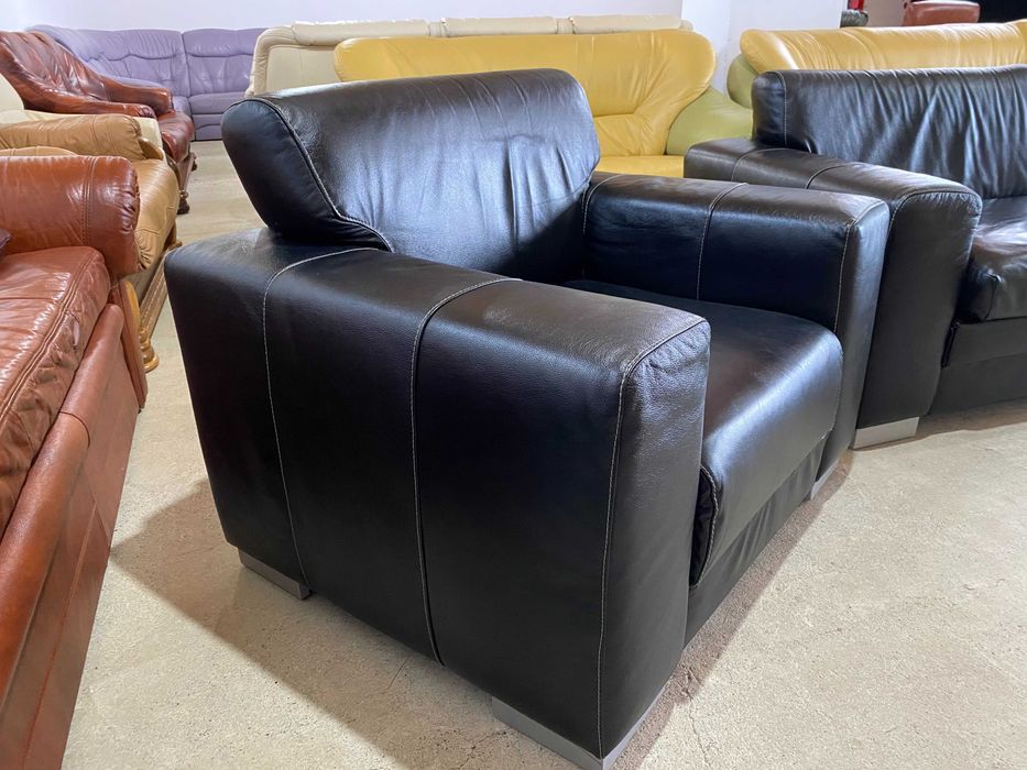 Шкіряний розкладний диван+крісло з натуральноі шкіри