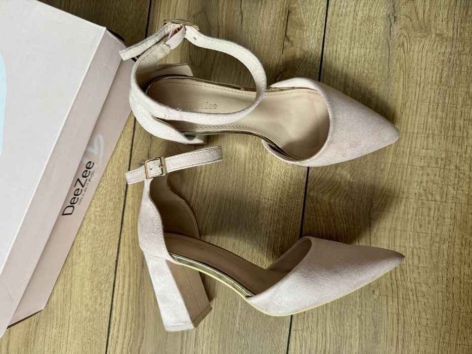 Buty na obcasie półbuty pudrowy róż
