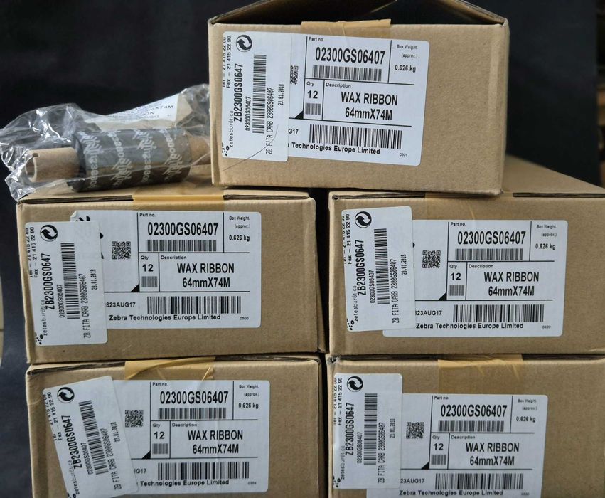 Tinteiros para Impressora Zebra, Wax Ribbon M2300 [64x74mm] selados