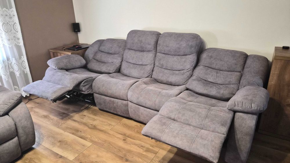 Komplet wypoczynkowy sofa 4 osobowa + fotel z funkcją relax