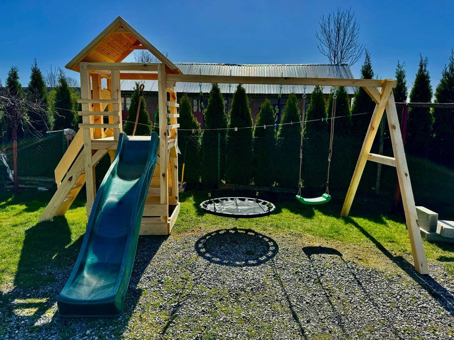 Drewniany plac zabaw dla dzieci huśtawka ślizg bocianie! Kantówka 9x9