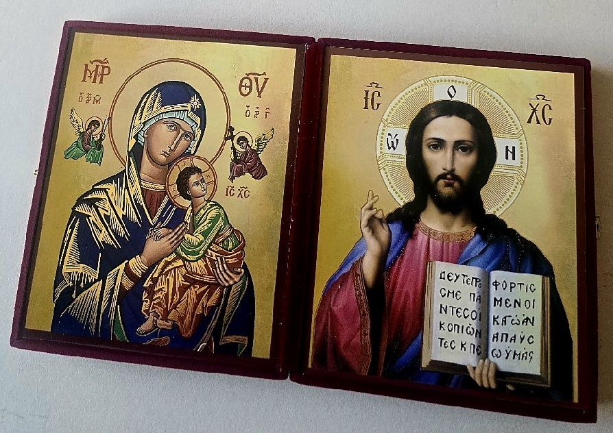 Ikona prawosławna GRECKA DYPTYK Matka Boska Nieustającej Pomocy JEZUS.