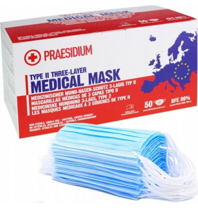 Maseczka medyczna ochronna typ II (50 szt. opakowanie)