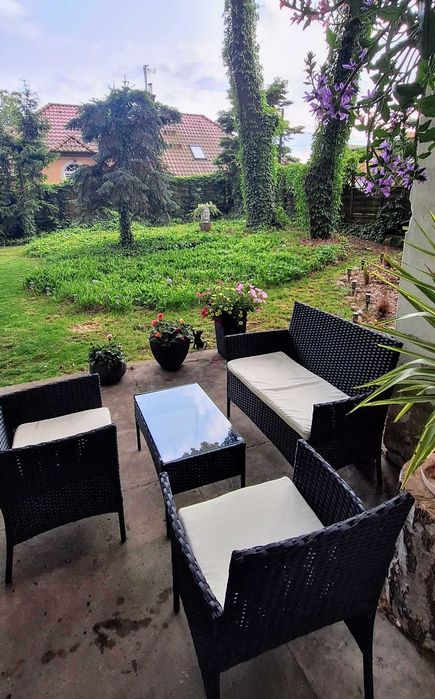 Meble Ogrodowe Technorattan Sofa 2 Fotele Stolik + Poduszki Komplet na Balkon Taras Ogród