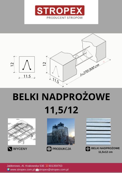 Nadproże betonowe kwadratowe 11,5x12 1,2 mb