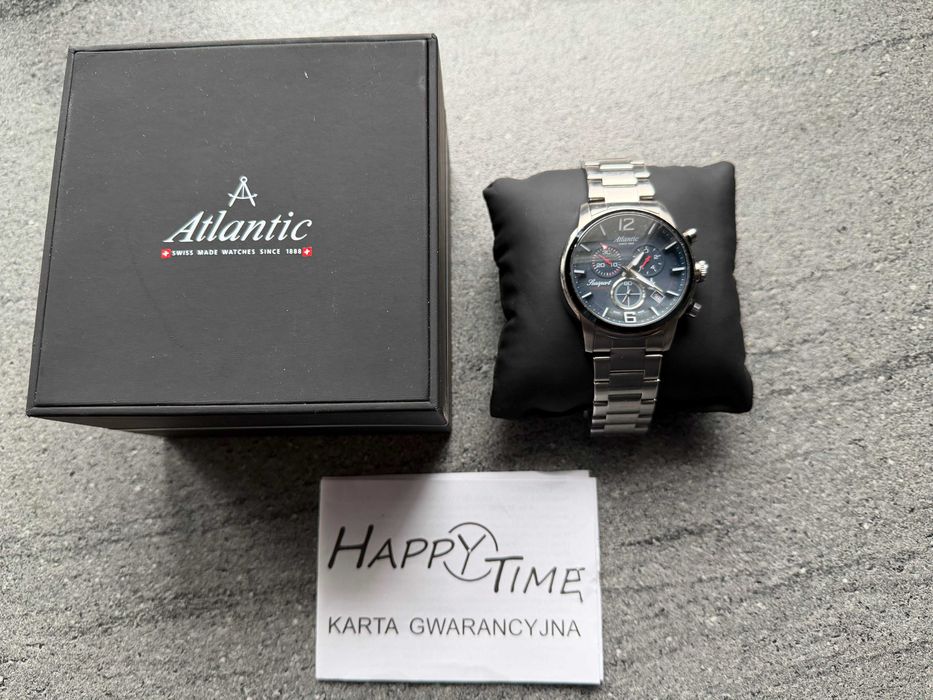 Zegarek Atlantic - model 87466.47.55 , szafir , dowód zakupu , pudelko