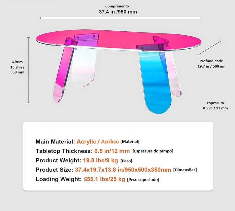 Mesa de apoio mesa de centro reflecte cores arco-irís [2 FORMATOS]NOVO
