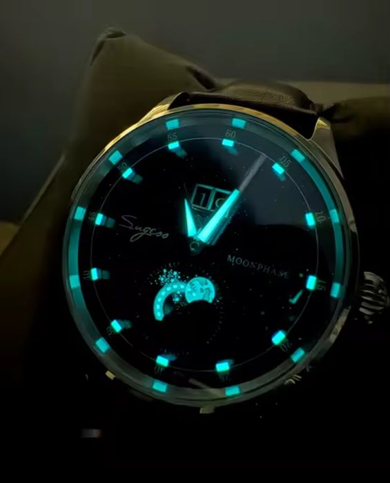 Механічний годинник з фазами місяця Sugess автопідзавод від Sea-gull