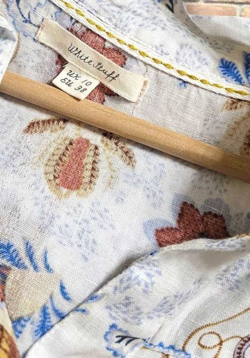 Блуза лен удлиненная в принт оверсайз с карманами white stuff, р. S/М