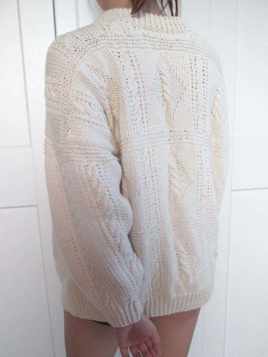 Handame ręcznie robiony sweter beżowy wełna? S M L XL uniwersalny