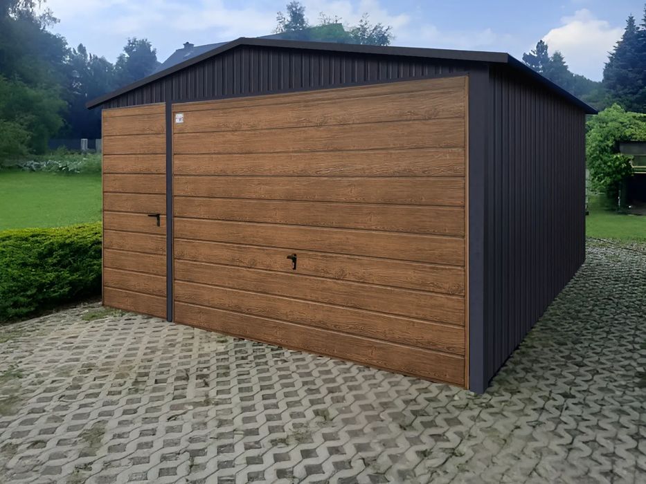 Garaż jednostanowiskowy 4x5 m grafit dwuspadowy - Brama uchylna