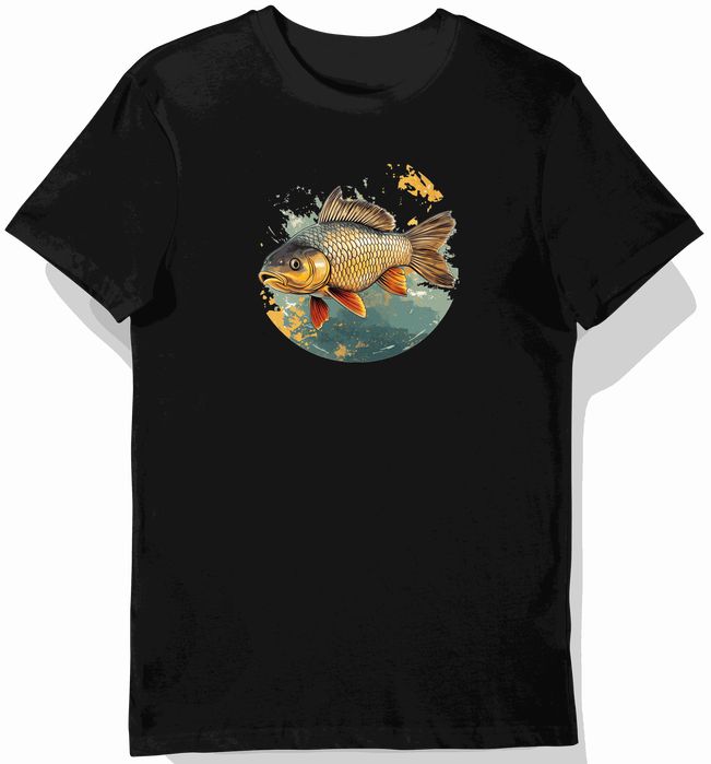 Koszulka męska czarna z nadrukiem białej ryby karasia L