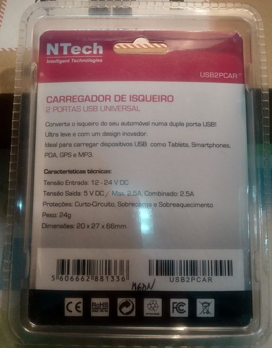 Carregador de isqueiro 2 portas USB Novo