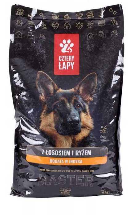 Sucha karma z ryżem, łososiem i indykiem dla psa Cztery Łapy  10kg