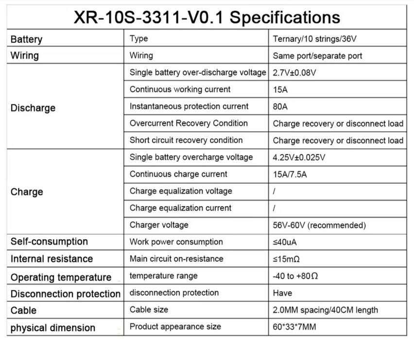 Плата BMS 10s 15a