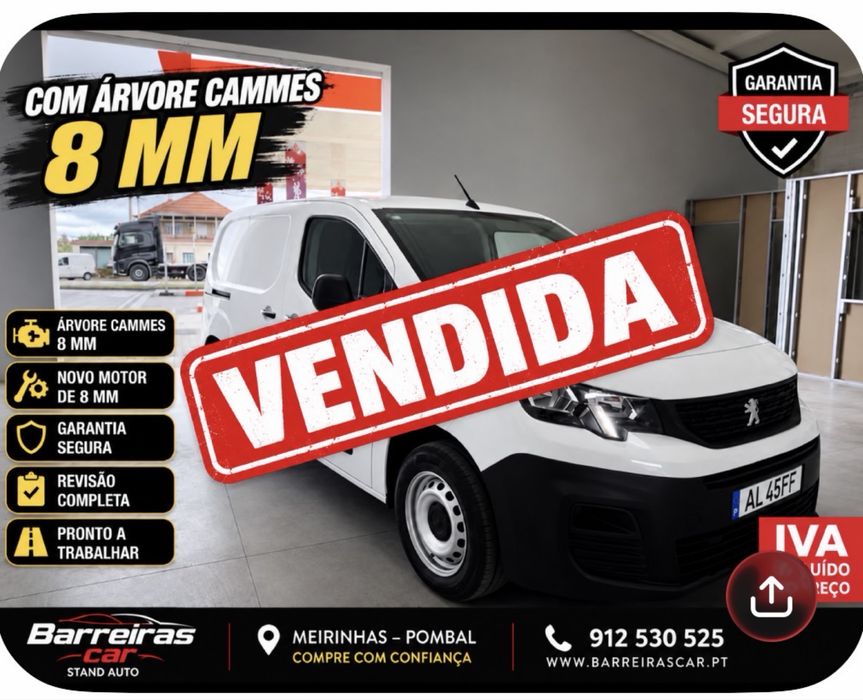 Peugeot Partner 1.5 HDI NACIONAL 2021/11 C/ Iva no Preço Só 74 Mil kms Arvore cammes 8 mm