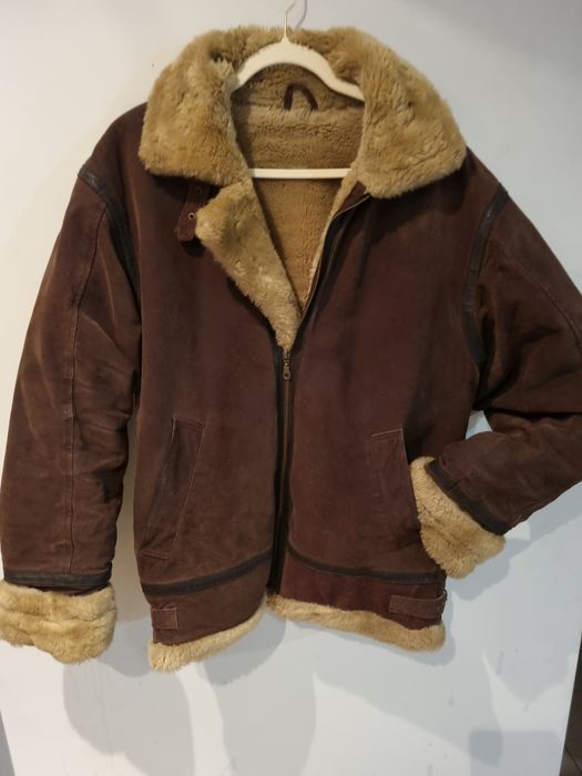 Vintage'owa kurtka lotnicza typu B-3 z brązowej skóry owczej
