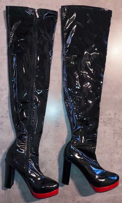 Kozaki za kolano lack LaTeX elastyczne czarne połysk 43