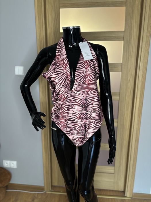 Jednoczesciowy kostium kapielowy xl 42 dekolt V wzorki wyciete plecy