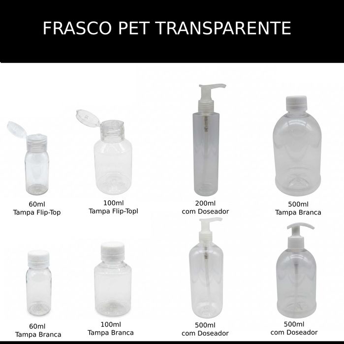 Frascos PET Novos (60ml a 500ml) - Doseador, Tampa ou Flip-Top