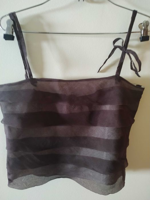 Conjunto top + saia castanho 100% seda - tamanho 38 - Tintoretto